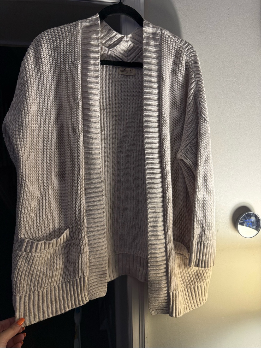 Hollister Cream Open-Front Ribbed Cardigan